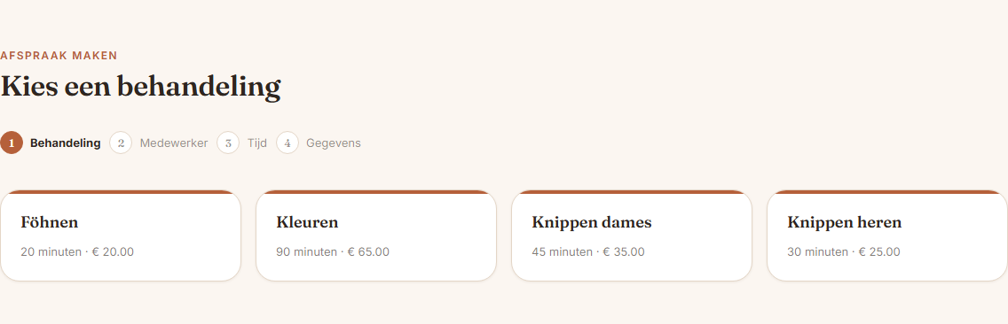 Behandeling kiezen in het online boekingssysteem